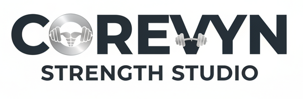 Create a unique logo, white background for Corevyn Strength Studio